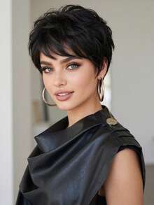 8 Inch Short Textured Bob Wig With Bangs - Black Synthetic Machine-Made Wig | Fluffy & Stylish | Effortless Daily Look | Perfect For Office Commutes, Dating & Weekend Outings | Multiple Colors Available - Multicolor - View 1