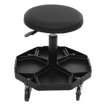 YISSALE Taburete de taller neumático, redondo y negro, con altura regulable de 45 a 58 cm (17,72–22,83 pulgadas), bandeja para herramientas con 4 compartimentos, giratorio 360° y móvil, ideal para reparaciones de automóviles, talleres mecánicos y trabajos de bricolaje. - Negro - Ver 4