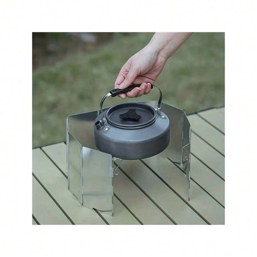 Outdoor Stove Windshield Aluminum Alloy Foldable Plate Camping Picnic Cooker Gas Screen - A - View 1