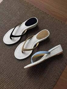 2026 Spring/Summer New Women's Square Toe Thong Kitten Heel Sandals - Black - View 5