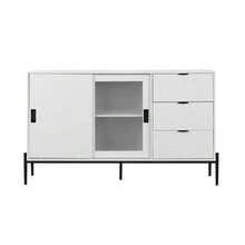Modern Sideboard With Sliding Glass Door And 3 Drawers, Entryway Console, Kitchen Cabinet For Hallway, Entryway, Kitchen, Office, White - White - View 1