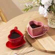 1 Set 120ml/4oz Cute Heart-Shaped Espresso Cup With Tray, Ceramic Coffee Cup Set, Suitable For Double Espresso, Macchiato, Long Black, Espresso, Romantic Gift For Valentine's Day, Anniversary, Wedding, Birthday - Multicolor - View 8