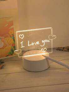 1pc Solid Color DIY Acrylic 3D Night Light, Customizable, USB Powered, Visual Atmosphere LED Light Decor, Suitable For Memo, Gift, Home Decor, Daily Entertainment - Rectangular DIY Board With Heart Design - View 2
