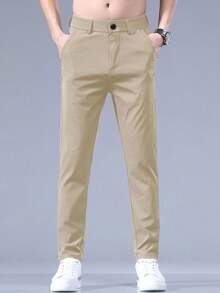 Men's Slim-Fit Straight Leg Casual Trousers With Embroidered Letter Pocket For Summer - 深紅色 - 查看 1