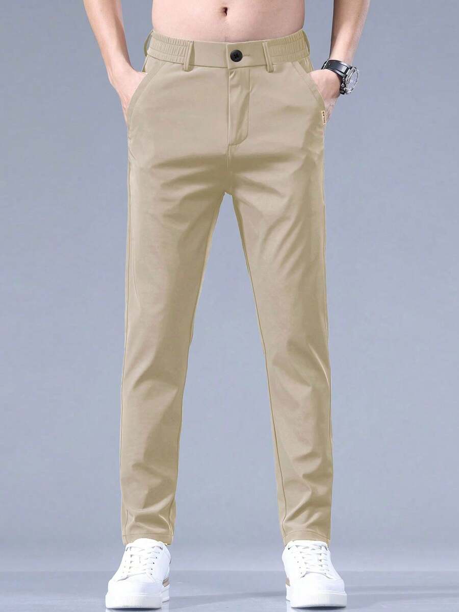 Men's Slim-Fit Straight Leg Casual Trousers With Embroidered Letter Pocket For Summer - 深紅色 - 查看 1