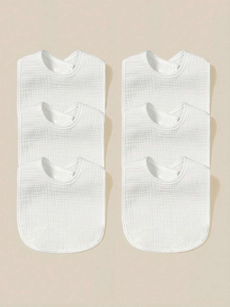 6pcs Baby Bibs, 100% Pure Cotton Soft Gauze Material, Drool-Proof, Adjustable Snap Button Design, Essential For Boys And Girls, Newborn Baby Gift - White - View 1