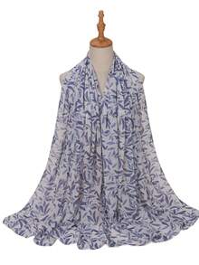 Spring/Summer New Lightweight Faux Pearl Chiffon Scarf With Leaf And Polka Dot Digital Print, Soft And Breathable Modest Headscarf Hijab Scarf Shawls - Multicolor - View 4