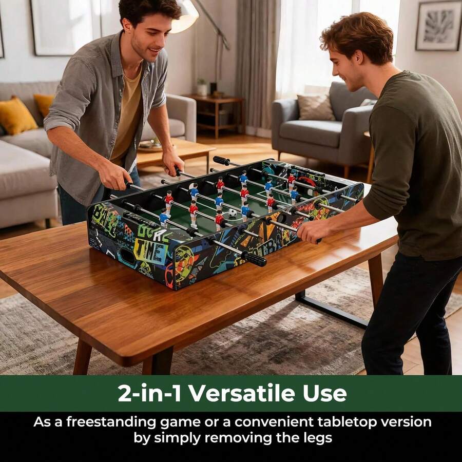 2-In-1 Tabletop Foosball Soccer Game Table With Removable Detachable Legs Graffiti Printed Surface Portable Mini Football Table For Indoor Family Game Room, Home Bar & Leisure Entertainment - Default Title - View 1