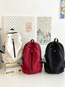 1/2pcs Solid Color Lightweight Backpack, Minimalist Casual Design, Large Capacity Main Compartment, All-Season, Unisex Adult Style, Suitable For School, University, Travel, Hiking, Commuting And Back To School - Multiple Styles - View 4