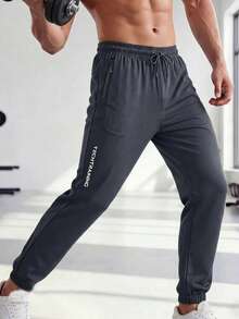1 pieza Pantalones deportivos tipo jogger para hombre, adecuados para primavera y verano - Gris Oscuro - Ver 3