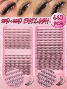640pcs Single Lash Clusters, Dense Fluffy D-Curl DIY Eyelash Extensions, 8-16mm Mixed Length Design, Suitable For Various Makeup Looks, Enlarges Eyes, Set Includes Lash Glue, Remover, Tweezers, Lightweight And Reusable, Suitable For Beginners, Can Be Used For Daily, Party And Other Occasions - Black - View 7