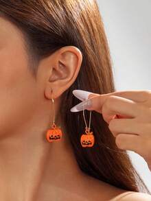 imoli 1 Pair/Punk Sweet Cool Style Acrylic Hollow Pumpkin Halloween Hat Ghost Spider Web Earrings Suitable For Women Halloween Party, Cosplay, Ghost Festival Eye-Catching Funny Accessories (Size Is Accessory Size) - Multicolor - View 3