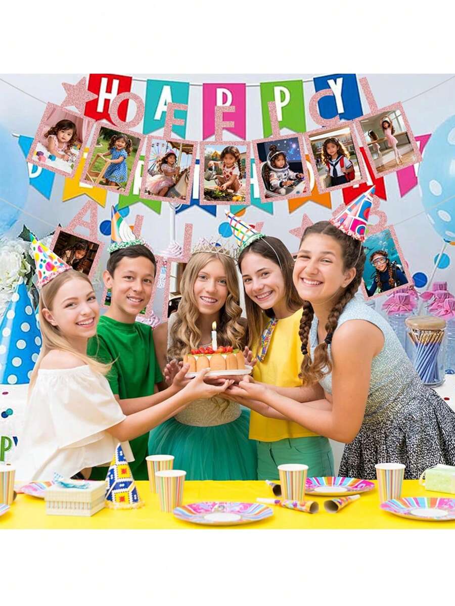 Decoraciones para fiesta de cumpleaños número 13 para niñas, pancarta de fotos de cumpleaños, pancarta de hitos de crecimiento para adolescentes, colgante de pared con cuerda y adhesivo para suministros de fiesta... - Ver 1
