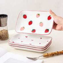 1 pieza Plato rectangular de cerámica de 8*5 pulgadas, platos apilables para cena, platos para pasta y postre para aperitivos, sushi, frutas - Microondas/Horno/Lavavajillas, perfecto para desayuno, té de la tarde, fiesta de cumpleaños - Multicolor - Ver 8
