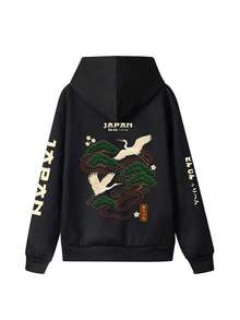 1pc Men's Y2K Style Graffiti Face Print Loose Pullover Sweatshirt, Warm Drawstring Pullover Sweatshirt Black Casual Fall - Black - View 2