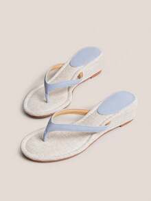 2026 Spring/Summer New Women's Square Toe Thong Kitten Heel Sandals - Blue - View 8