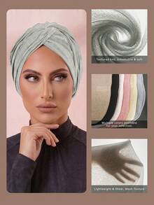 1pc Muslim Women Twist Knit Turban, Breathable Semi-Sheer Knit Hijab Cap, Lightweight Modest Solid Head Wrap For Daily Prayer Casual - Light Grey - View 6