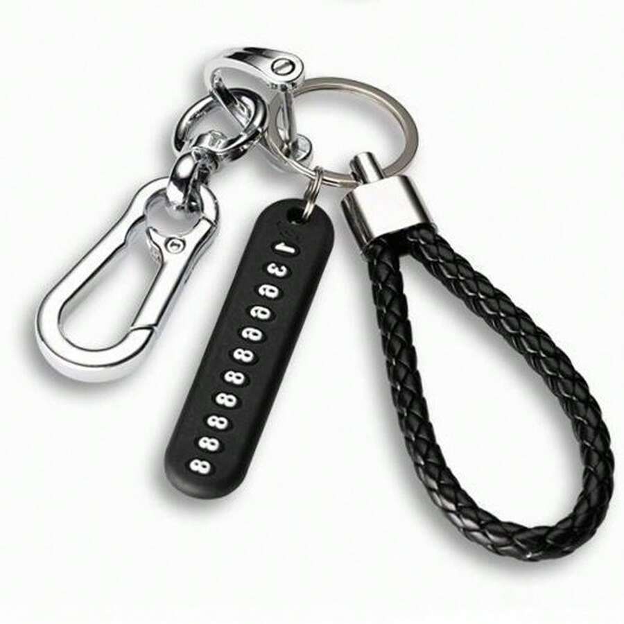 1pc Anti-Lost Car Key Chain, Phone Number Card Keychain, Phone Number Tag, Lock Shaped Keyring, Car Key Chain, Auto Accessories - Black - View 1
