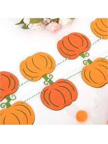 1pc Halloween Felt Pumpkin Banner, Pumpkin Fireplace Ceiling Hanging Garland, Thanksgiving Double Layer Pumpkin Garland, Halloween Decoration Bunting, Party Backdrop Props, Holiday Decoration Banner - Multiple Styles - View 2