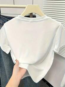 Stilvolles Damen-T-Shirt mit Printmuster - Kurzarm, Sommer-Top, Frühlingsmode | Lässig geschnittenes Oberteil - Weiss - Übersicht 2