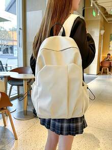 Multifunctional Lightweight Large Capacity Casual Backpack, Solid Black, Pure Polyester Fabric, Laptop And Daily Storage, Unisex, Suitable For All Seasons, Ideal For College, Commuting, Travel, Back To School - Multiple Styles - View 3