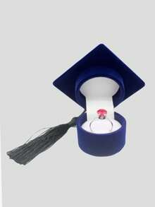 1pc Graduation Cap Velvet Ring Box With Tassel, Mini Bachelor Hat Jewelry Storage Case For Earrings Rings, Graduation Party Gift Box Wedding Proposal Engagement Ring Holder - Multicolor - View 7