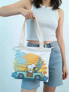 SNOOPY 1pc Cartoon Print Large Capacity Canvas Tote Bag, Casual One Shoulder Handbag, Suitable For Daily Commute, School, Ideal Gift For Birthday, Valentine's Day, Back To School, Graduation - View 6