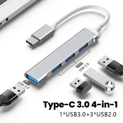 USB C Hub 4 Ports, USB C To USB, USB To USB Hub With 1 USB 3.0/3 USB 2.0, USB C Splitter For Laptop, Pro, Chromebook, Pixelbook, XPS, Compatible With Galaxy S23 And More Type C Devices, USB C Hub With Built-In OTG Function Chip Expands 1 USB 3.0 Port/3 USB 2.0 Ports For Your USB Peripherals, Easily Connect (Wireless/Wired) Mouse, Keyboard, USB Flash Drive And Other USB Devices To Your USB-C Phone Or Tablet.