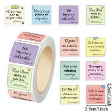 1 Roll 500pcs Spanish Bible Verse Stickers / Colorful Sticky Note Style Inspirational Quotes Labels / Spanish Christian Scripture Planner Decoration Stickers / Notebook Water Bottle Gift Box Packaging Seal Stickers / Religious Faith Encouragement Text Stickers / Multi-Color Sticky Note Style Motivational Text Stickers / Spanish Christian Prayer Planner DIY Decoration Stickers - Poster Stickers (500 Stickers) - View 2