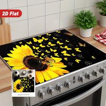 1pc Autumn Sunflower Flat Stove Protector Mat, Rubber Non-Slip Heat-Resistant Kitchen Utensil Protector Pad, Suitable For Induction Cooktop, Glass Stove, Multi-Functional Anti-Scratch Mat, Also Can Be Used As Oven, Washing Machine And Dryer Mouse Pad As Well As Kitchen Decor. - Multicolor - View 3