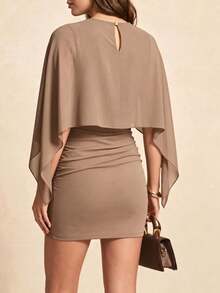 2-In-1 Solid Color Mini Dress With Batwing Sleeves And Splicing, Lightweight, For Date Nights, Vacations, Birthday Parties And Everyday Wear - Orange - View 1