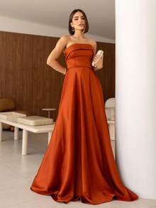 Elegant Strapless Long Party Dress With Built-In Bra Cups And A Full Skirt. - 紅陶 - 查看 1