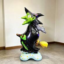 1/2pcs Standing Base Halloween Witch Balloon Magic Broom Witch Balloon - Multicolor - View 3