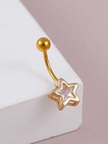 1 buah Anting Tindik Pusar Berbentuk Bintang dengan Batu Zirkonia Kubik, Cocok untuk Pemakaian Sehari-hari Wanita, Kencan, Pesta, Liburan Pantai - Yellow Gold - View 5