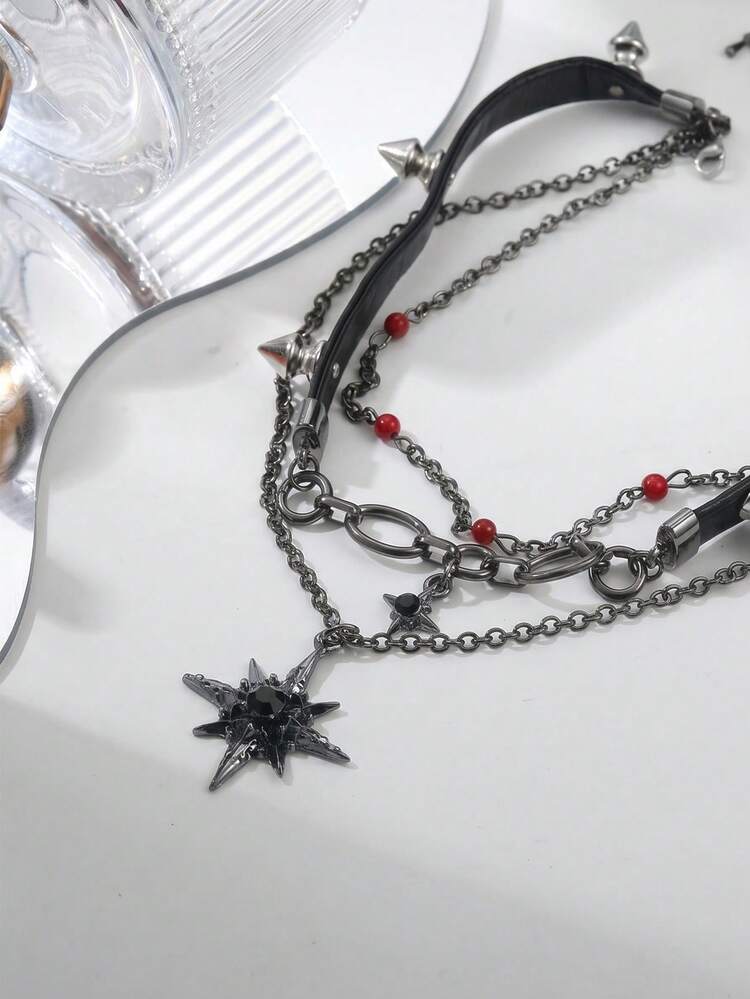 1pc Vintage Sweet Cool Gothic Style Sexy Girl Halter Neck Accessory Star Choker Necklace, Niche Design Collarbone Chain Necklace, Suitable For Party, Holiday, Gift For Friends And Family, Daily Wear, Commute - Black - View 3