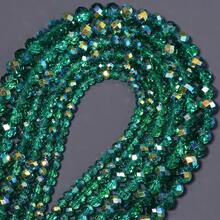 1 Strand Green Plated Artificial Crystal Glass Beads - Carved Spacer Beads, Suitable For Handmade DIY Necklace, Earrings, Bracelet Jewelry Decoration Beads, Keychain Phone Chain Making Accessories Beads, Gradient Color Beads, Shiny Surface - Green - View 3