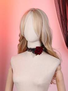 Gothic Burgundy Rose Spider Web Veil Headband, Halloween Ghost Bride Dark Headpiece, Party Cosplay Hair Accessory - Multicolor - View 10