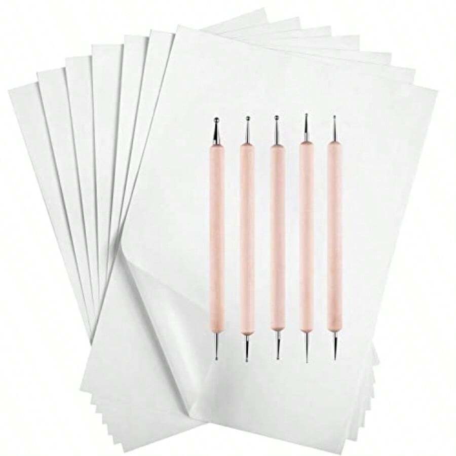 50 Sheets Carbon Paper Graphite Paper White Carbon Transfer 8.5 X 11.5 Inch Tracing Papers With 5 PCS Embossing Styluses Dotting Tools For Wood Paper Canvas Craft - White50 - View 1