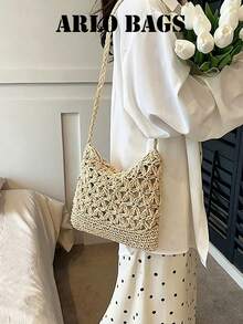 Fashionable Beige Women's Shoulder Bag, Straw Woven Bag, Bohemian Style, Suitable For Office Workers, Teachers, Young Women, Students, Mothers, Commuting, Shopping, Vacation, Daily Outings And Weekend Short Trips. - Beige - View 2