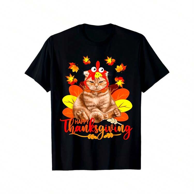 Top Deportivo para Gatos, Ropa Casual de Algodón Transpirable con Cuello Redondo para Ocasiones Temáticas de Acción de Gracias y Sombrero de Peregrino para Gatos - Negro - Añade 2