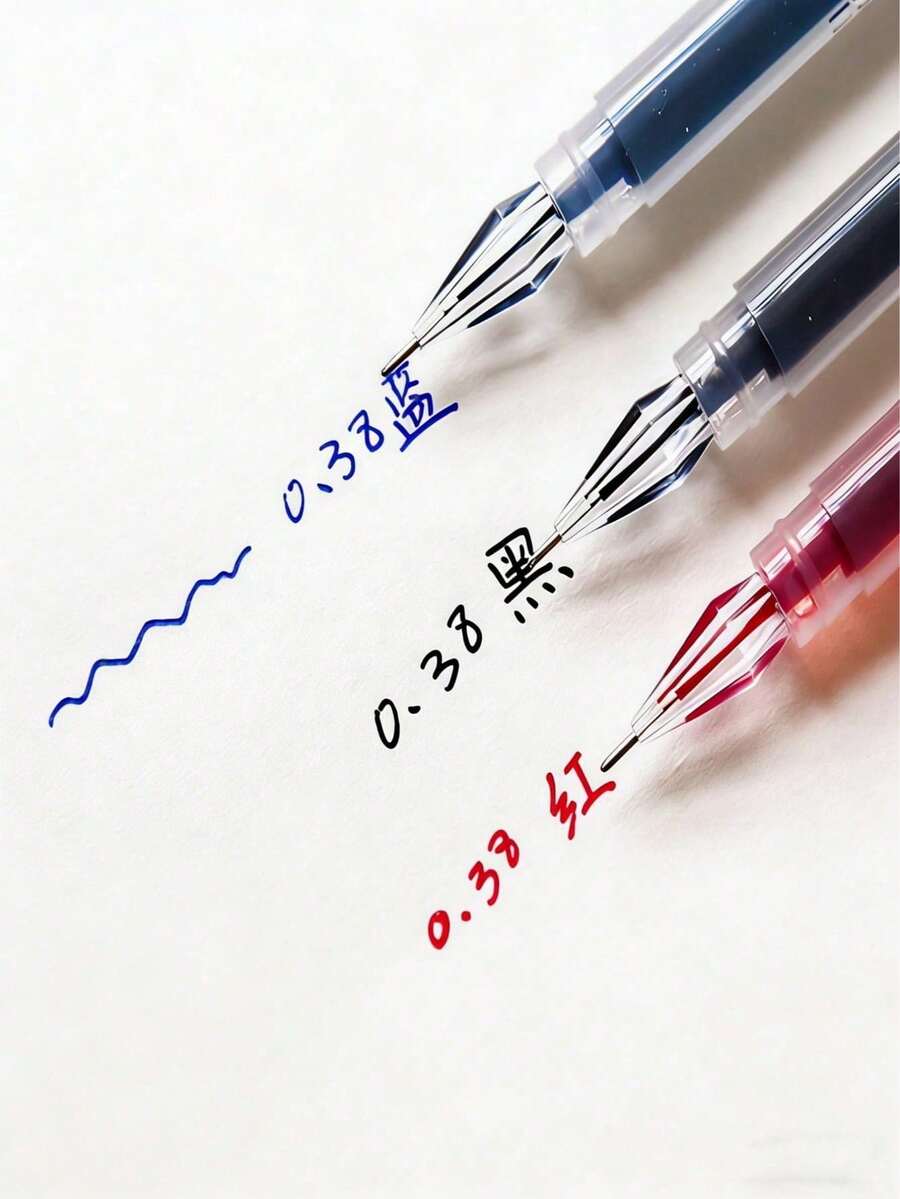 3pcs/Pack, 0.38mm, Quick-Dry Ink, Black/Blue/Red - Ideal Pens For Exams And Office, Fine Tip, Suitable For Writing, Back To School Essential - Sets - View 1