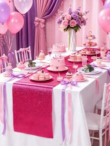 1pc Hot Pink Glitter Table Runner, 180*35cm Party Decoration Table Runner, Wedding Table Decoration Glitter Tablecloth, Hot Pink Party Decoration, Hot Pink Princess Girl 1st Birthday Party Decoration, Gender Reveal Decoration, Baby Shower Decoration, Hot Pink Party Background Decoration, Hot Pink Ceremony Decoration Table Centerpiece, Baby Party Decoration, Hot Pink Birthday Party Supplies - Flashing Table Runner - View 3