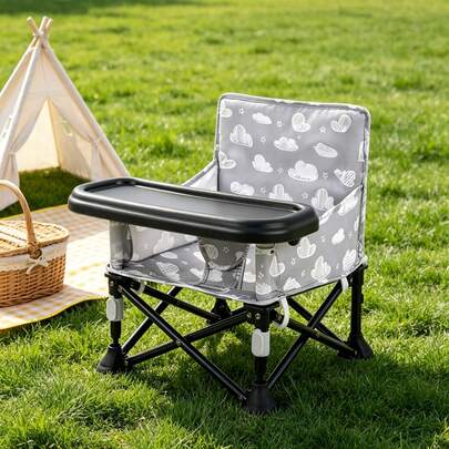 Silla de bebé portátil, silla de playa para bebé: silla de camping para bebé con bandeja para niño y niña, diseño con correas para sujetar a las sillas de la cocina, silla portátil para bebé mejorada, asiento elevador para la mesa de comedor, silla elevadora estable y plegable para uso en interiores/exteriores