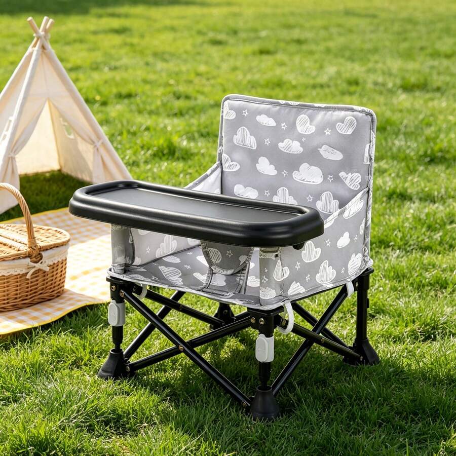Portable Foldable Baby Beach Chair:Baby Chair With Tray For Baby Boy Girl,Booster Seat For Dining Table For Indoor/Outdoor Use Home Kitchen Travel Use - Grey - View 1