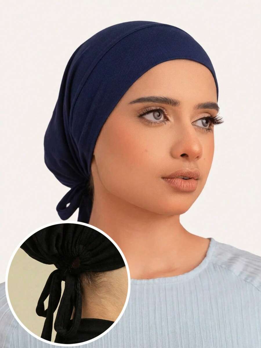 1pc Women's Solid Color Elastic Band Adjustable Scarf Beanie