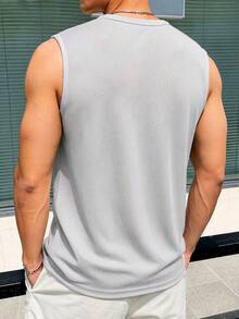 Men's Quick Dry Elastic Sleeveless Tank Top Summer Pullover Reflective Print Running Fitness Solid Color Vest Sports - Light Grey - View 2