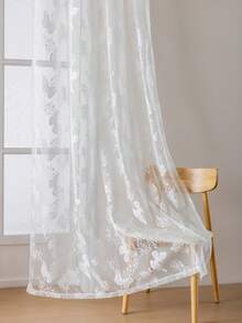 1PC Ivory Lace Curtain, Rustic Style, Simple Butterfly Floral Pattern Lace Curtain, Suitable For Living Room, Bedroom, Kitchen And Other Windows, Eyelet Design Privacy Lace Curtain - 1PC - View 7