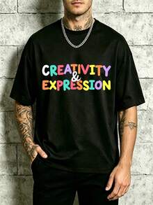 Unisex T-Shirt, Colorful Text Design That Conveys Creativity And Expression, Men's T-Shirt, Graphic Print With Vibrant Lettering, Casual Wear For Everyday Use, Gift For A Loved One - Hitam - View 1