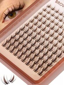 Brown Natural Wispy Eyelash Clusters, Anime Eyelash Clusters, Pointed Eyelash Extensions, C-Curl Single Lash Extensions, Pointed Single Lash Extensions, 10-16mm Eyelash Clusters With Base, DIY At-Home Eyelash Extensions 110pcs - D - View 1