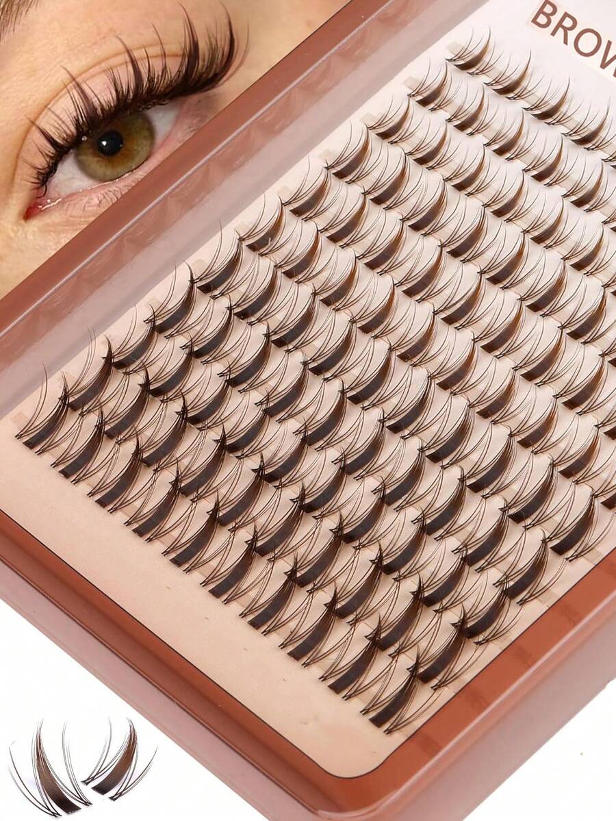 Brown Natural Wispy Eyelash Clusters, Anime Eyelash Clusters, Pointed Eyelash Extensions, C-Curl Single Lash Extensions, Pointed Single Lash Extensions, 10-16mm Eyelash Clusters With Base, DIY At-Home Eyelash Extensions 110pcs - D - View 1